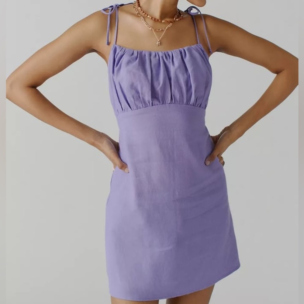 URBAN RENEWAL Remnants Linen Tie Shoulder Mini Dress